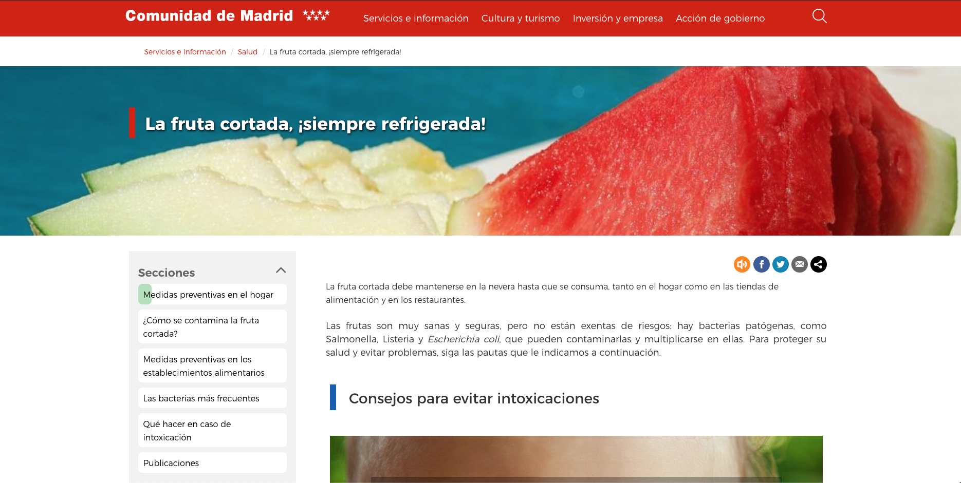 Consejos para evitar intoxicaciones con fruta de la Comunidad de Madrid