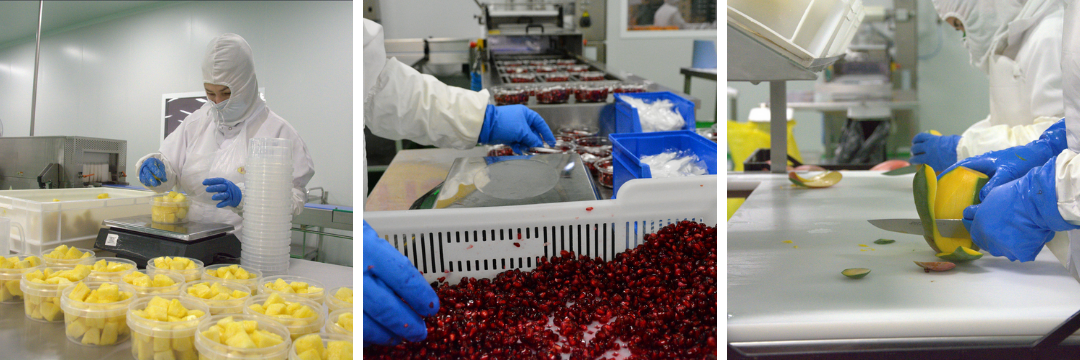 Peeling, cutting and manual packaging of natural fruit