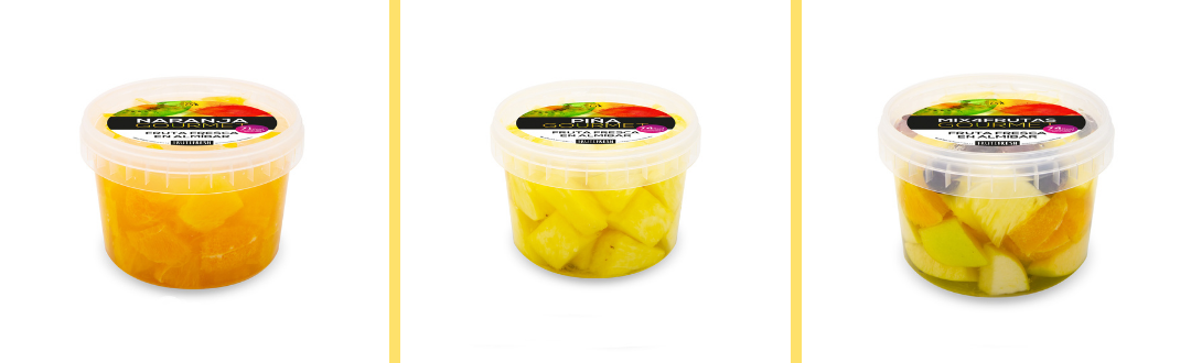 Orange, pineapple and fruit mix, sliced and packaged