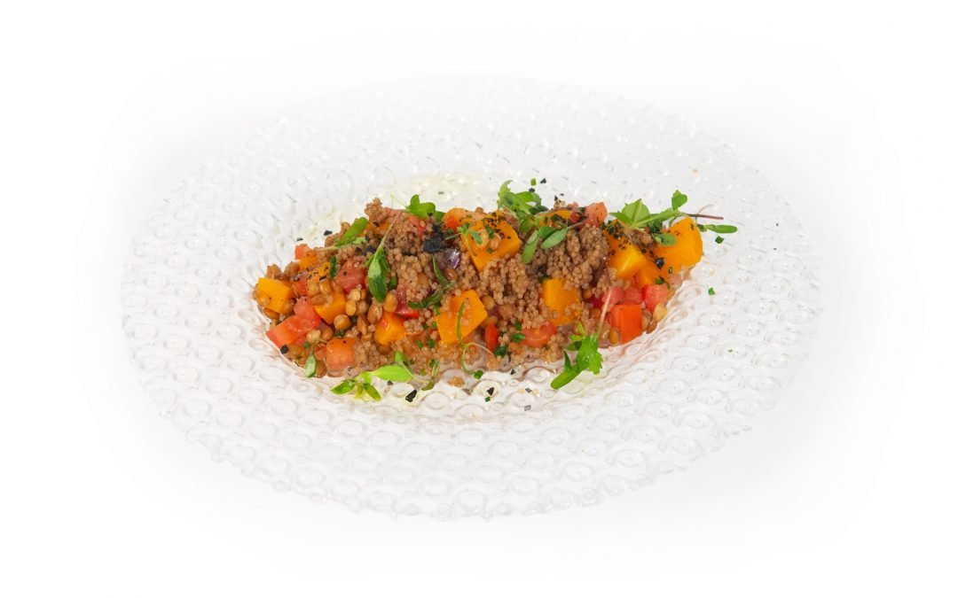 Tartar de calabaza con lentejas y quinoa